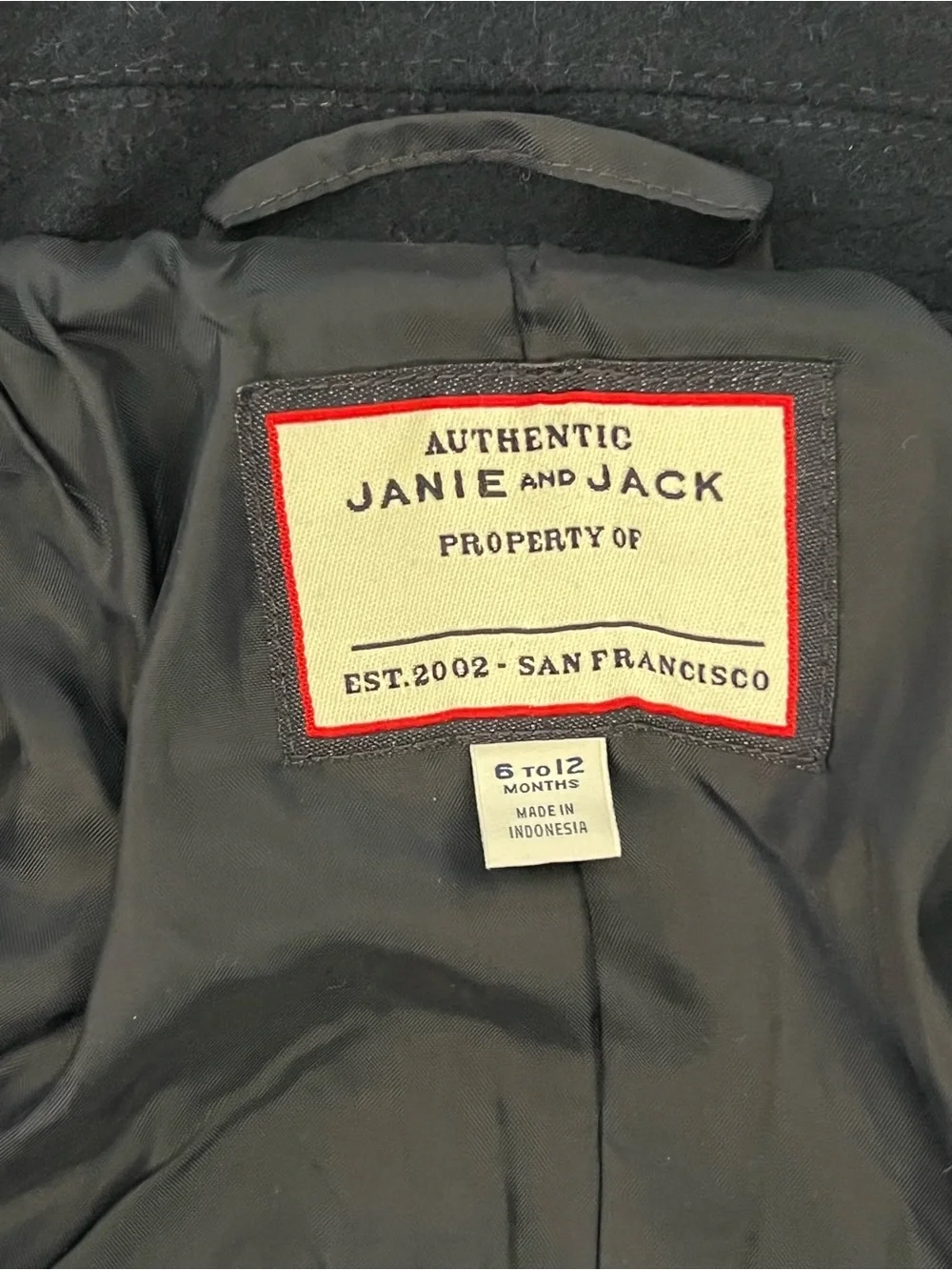 Janie and Jack 6-12m Baby Kids' Navy Double-Breasted Peacoat, NWOT never worn